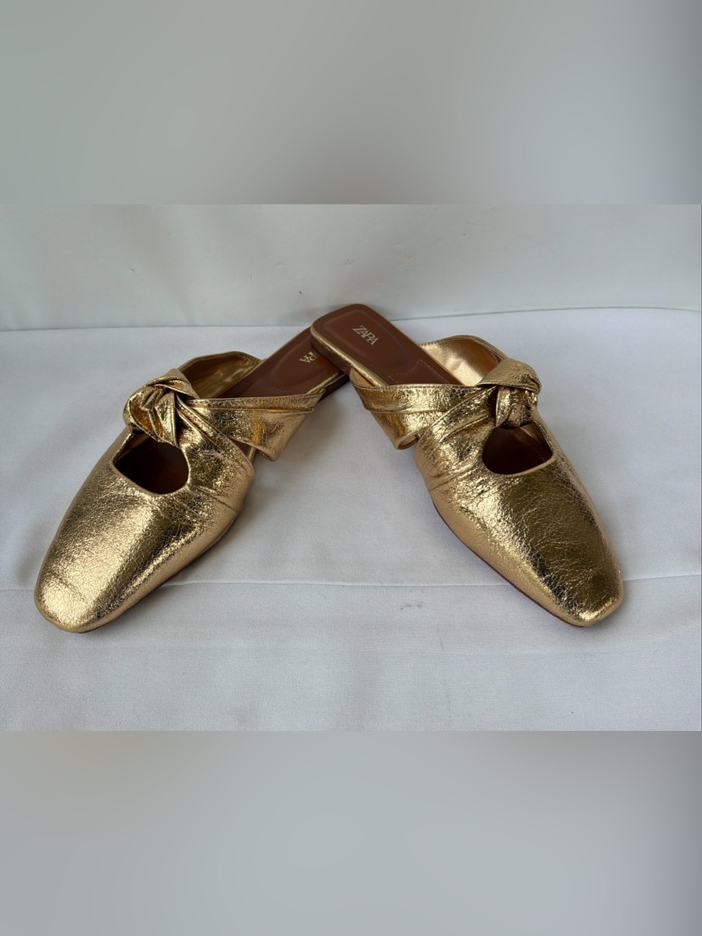 Zara Metallic Gold Knot Mules Tasseled Flats Size 38 / U.S. 7.5